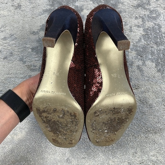 Martinez Valero Whisper Sequin Pumps Heels Peep Toe Brown Sparkle Party 8.5 - Picture 9 of 12